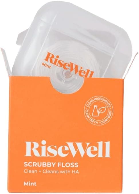 RiseWell Scrubby Tooth Floss - Natural PFAS Free Dental Floss for Teeth with Hydroxyapatite and Xylitol - Dentist-Formulated Plaque Remover for Teeth - Vegan, Natural, Expanding, Mint Waxed, 30 Yards : Health &amp; Household image 1