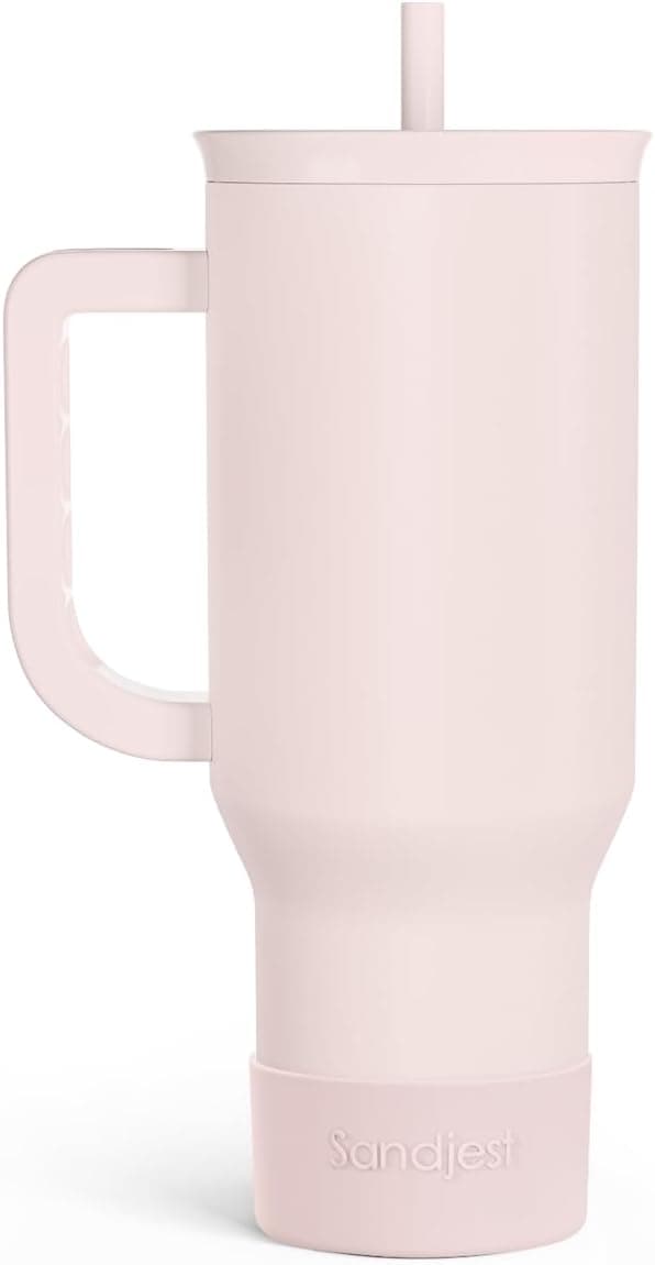 SANDJEST Pale Pink 40oz Tumbler with Handle and Straw — Spring Gift Ideas gift idea