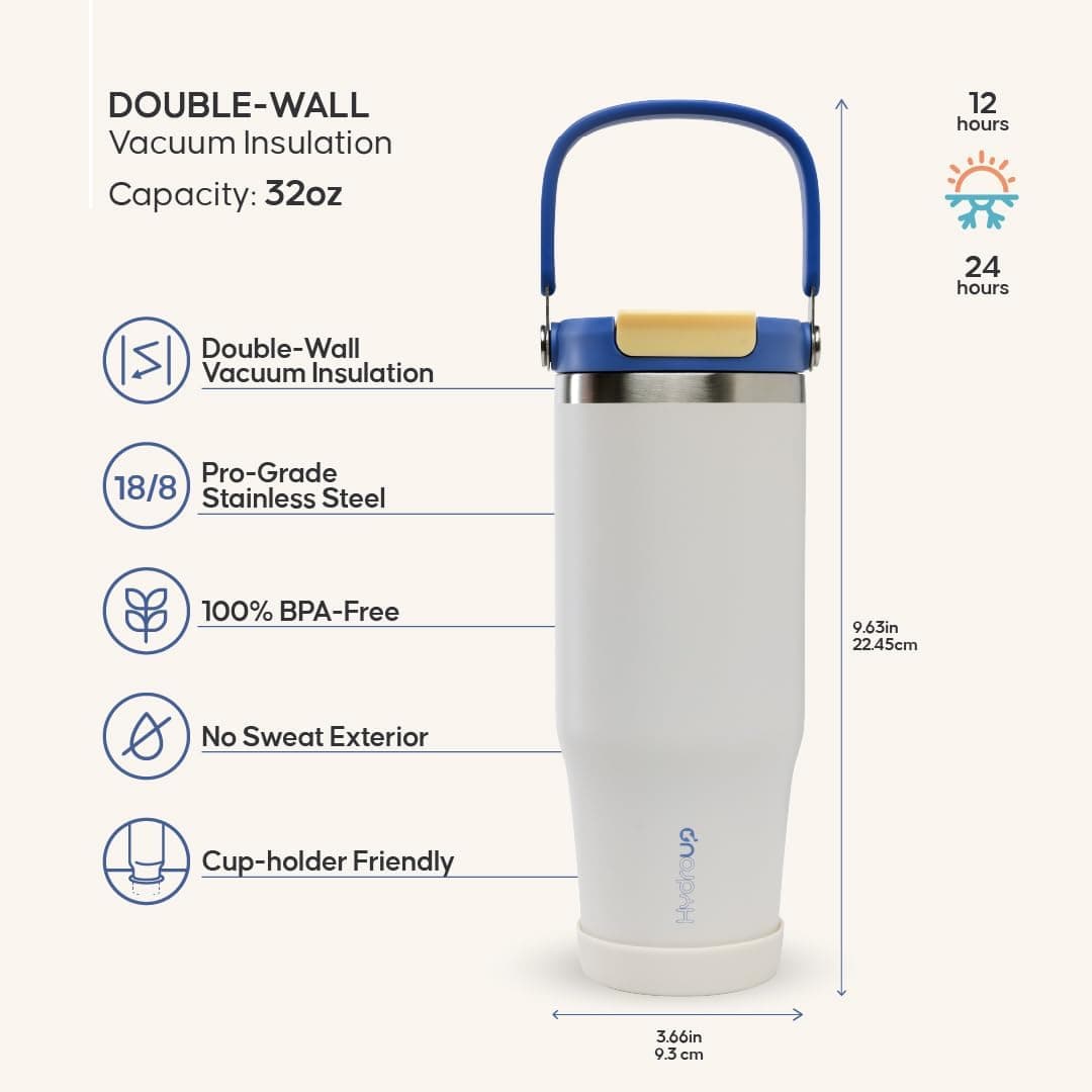 Hydroup Sport Tumbler 32oz Stainless Steel Water Bottle, Vacuum Insulated with 2-in-1 Lid (Straw &amp; Spout), Leak-Proof Reusable Travel Mug for Hot and Cold Drinks: Home &amp; Kitchen thumbnail 5