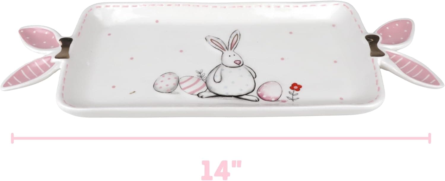 Ceramic Easter Serving Tray - White Bunny Platter thumbnail 4