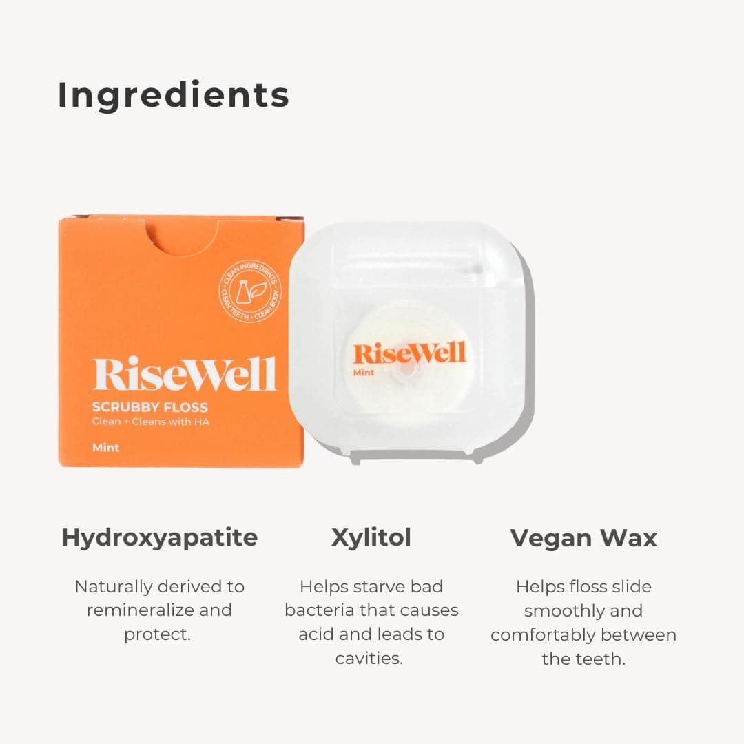 RiseWell Scrubby Tooth Floss - Natural PFAS Free Dental Floss for Teeth with Hydroxyapatite and Xylitol - Dentist-Formulated Plaque Remover for Teeth - Vegan, Natural, Expanding, Mint Waxed, 30 Yards : Health &amp; Household thumbnail 3