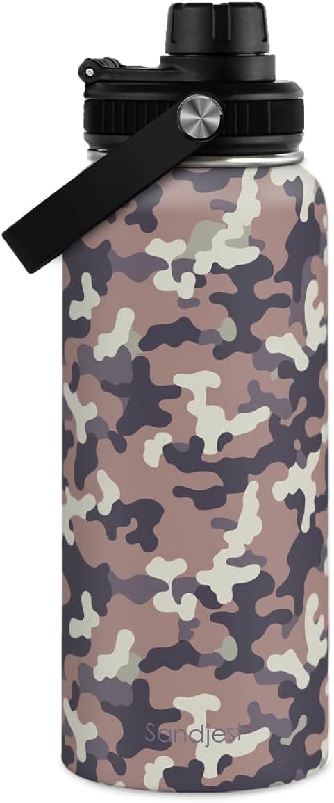 Camouflage Insulated Stainless Steel Water Bottle 32oz with Vacuum Chug Lid — Spring Gift Ideas gift idea