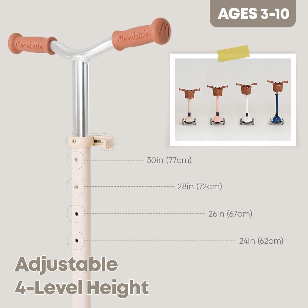 MomnLittle Kick Scooter with Basket for Kids Ages 3-10 thumbnail 2