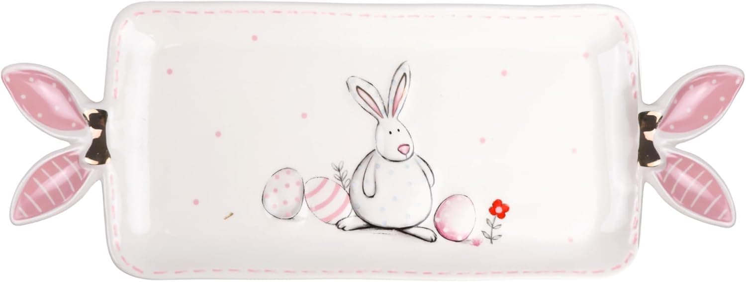 Ceramic Easter Serving Tray - White Bunny Platter — Easter Gifts gift idea