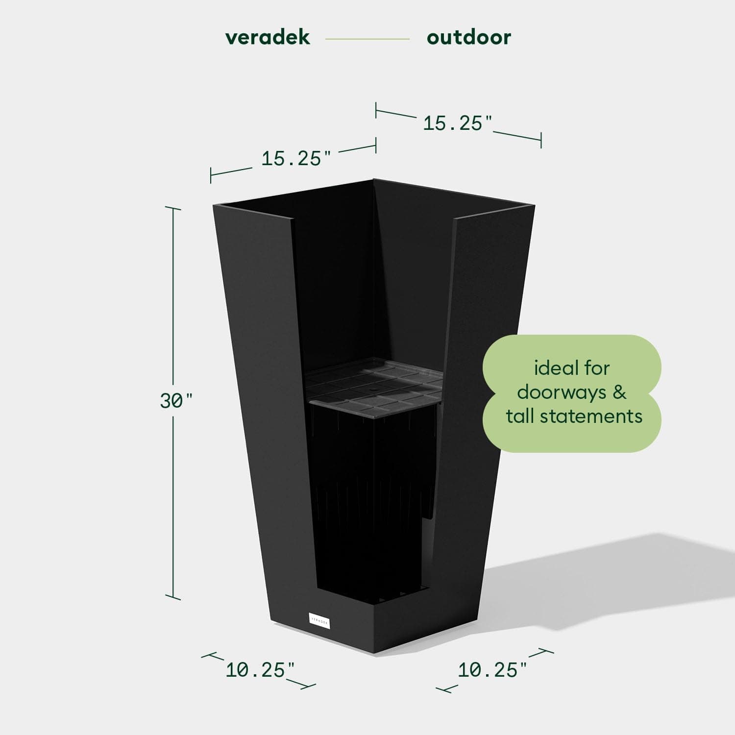 Veradek V-Resin Indoor/Outdoor Taper Planter, Set of 2 (30 inch, Black) thumbnail 2