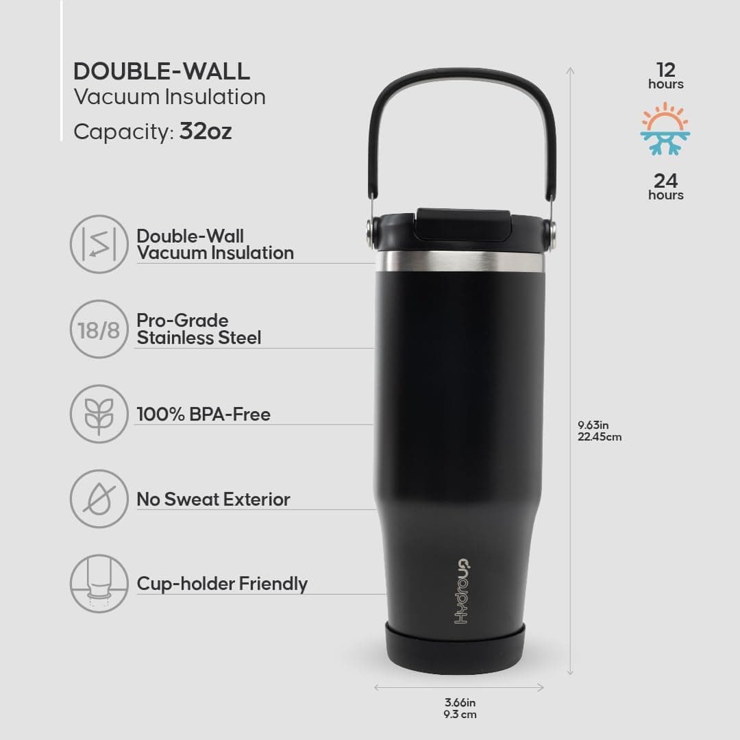 Hydroup Sport Tumbler 32oz Stainless Steel Water Bottle, Vacuum Insulated with 2-in-1 Lid (Straw &amp; Spout), Leak-Proof Reusable Travel Mug for Hot and Cold Drinks: Home &amp; Kitchen thumbnail 5