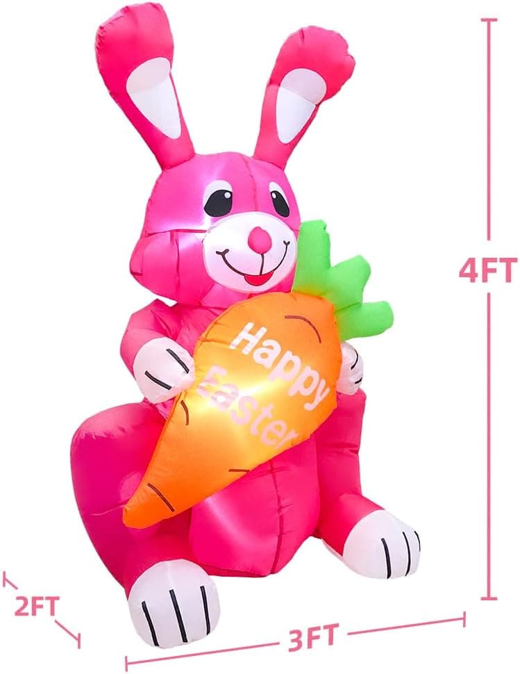 KOOY 4FT Easter Bunny Inflatables Outdoor Decoration, Inflatable Easter Bunny Yard Decorations, Blow up Easter Decorations Outdoor for Lawn Garden Holiday Decor : Patio, Lawn &amp; Garden thumbnail 5
