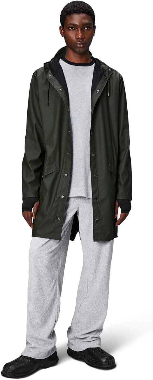 RAINS Long Jacket - Green Waterproof Windproof Lightweight Breathable Raincoat for Men and Women - Breathable, Lightweight, Durable, Adjustable Hood - 2 Year Warranty thumbnail 3