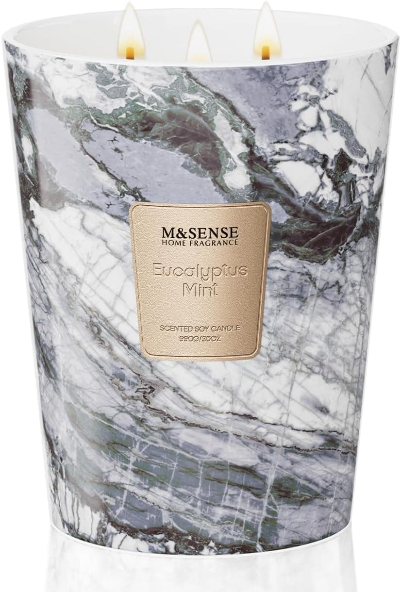 M&SENSE Extra Large 3-Wick Eucalyptus Mint Scented Candle image 1