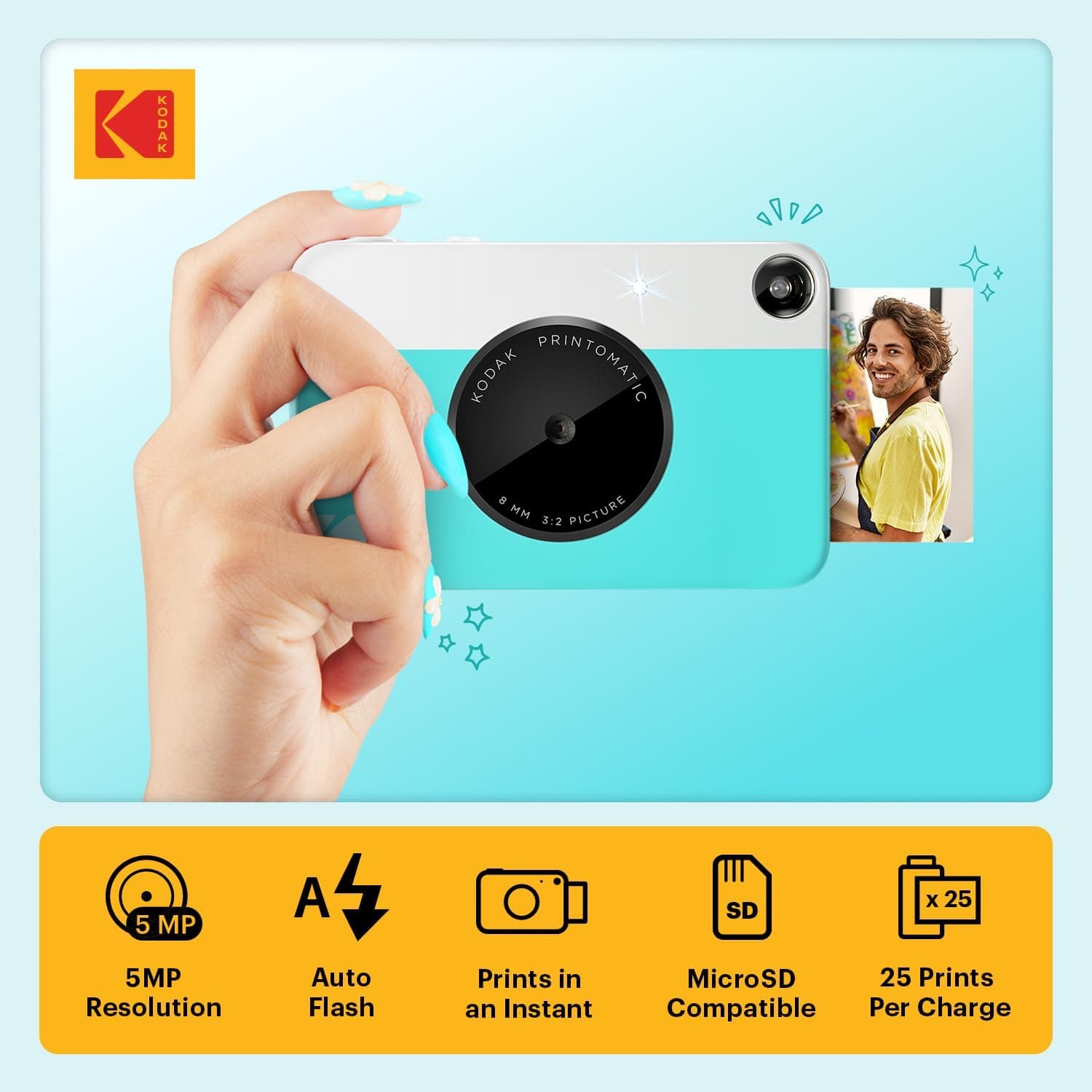 KODAK Printomatic Full-Color Instant Print Digital Camera, Blue thumbnail 2
