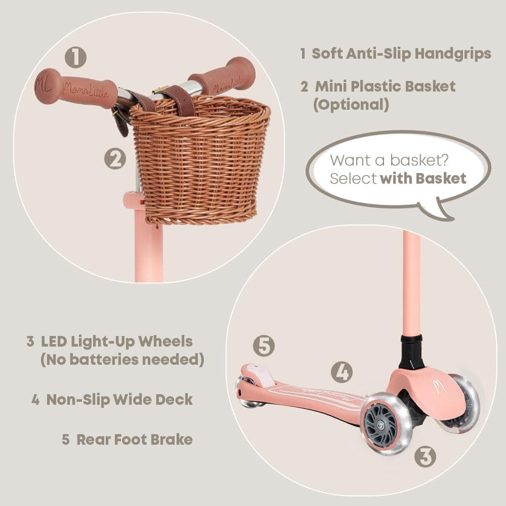 MomnLittle Kick Scooter with Basket for Kids Ages 3-10 thumbnail 5
