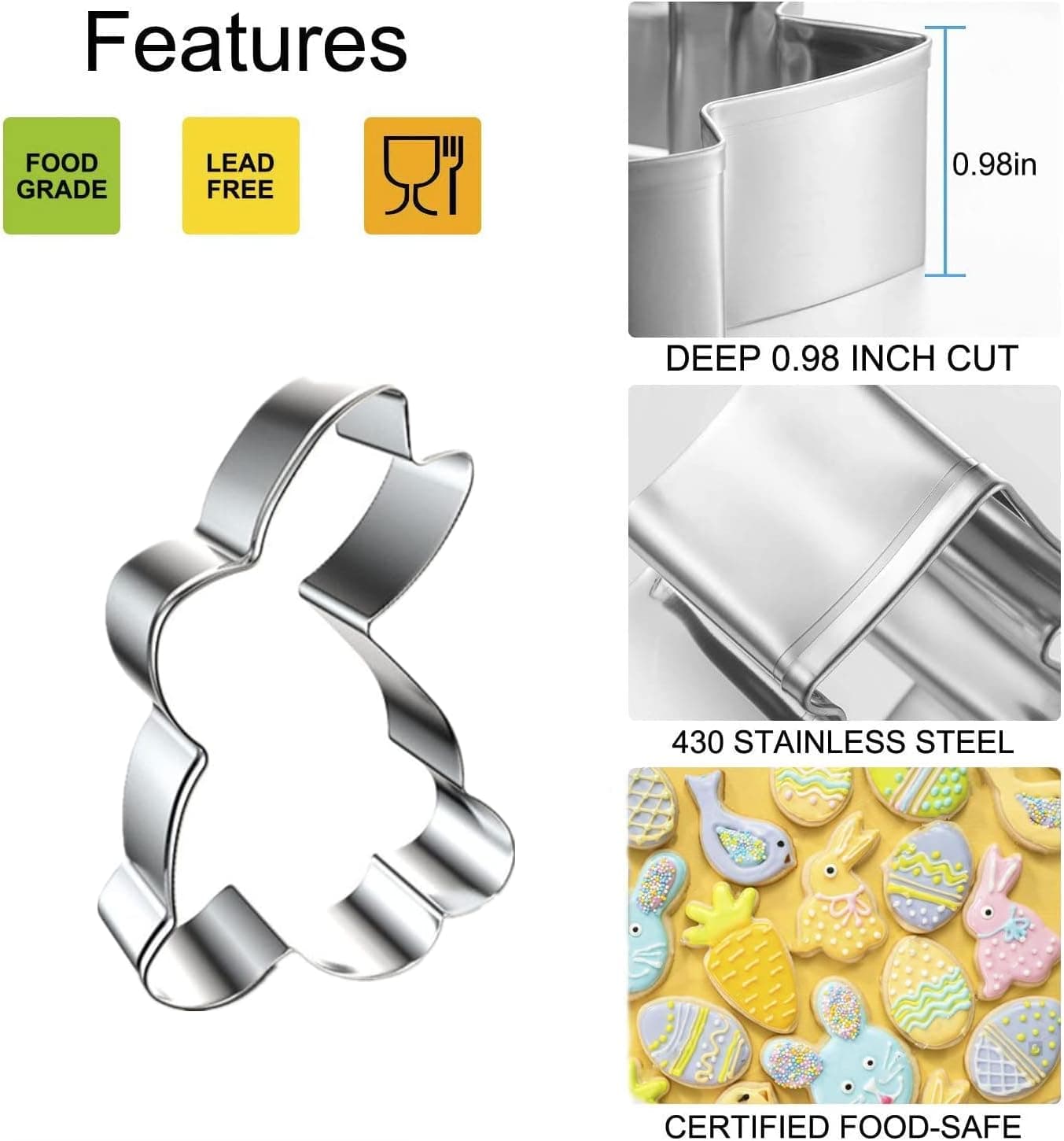 Easter Cookie Cutters, 5 Pieces Chick Carrot Egg Bunny Rabbite Shapes Metal Cookie Cutters Stainless Steel Sets Holiday Themed Baking Kit: Home &amp; Kitchen thumbnail 2