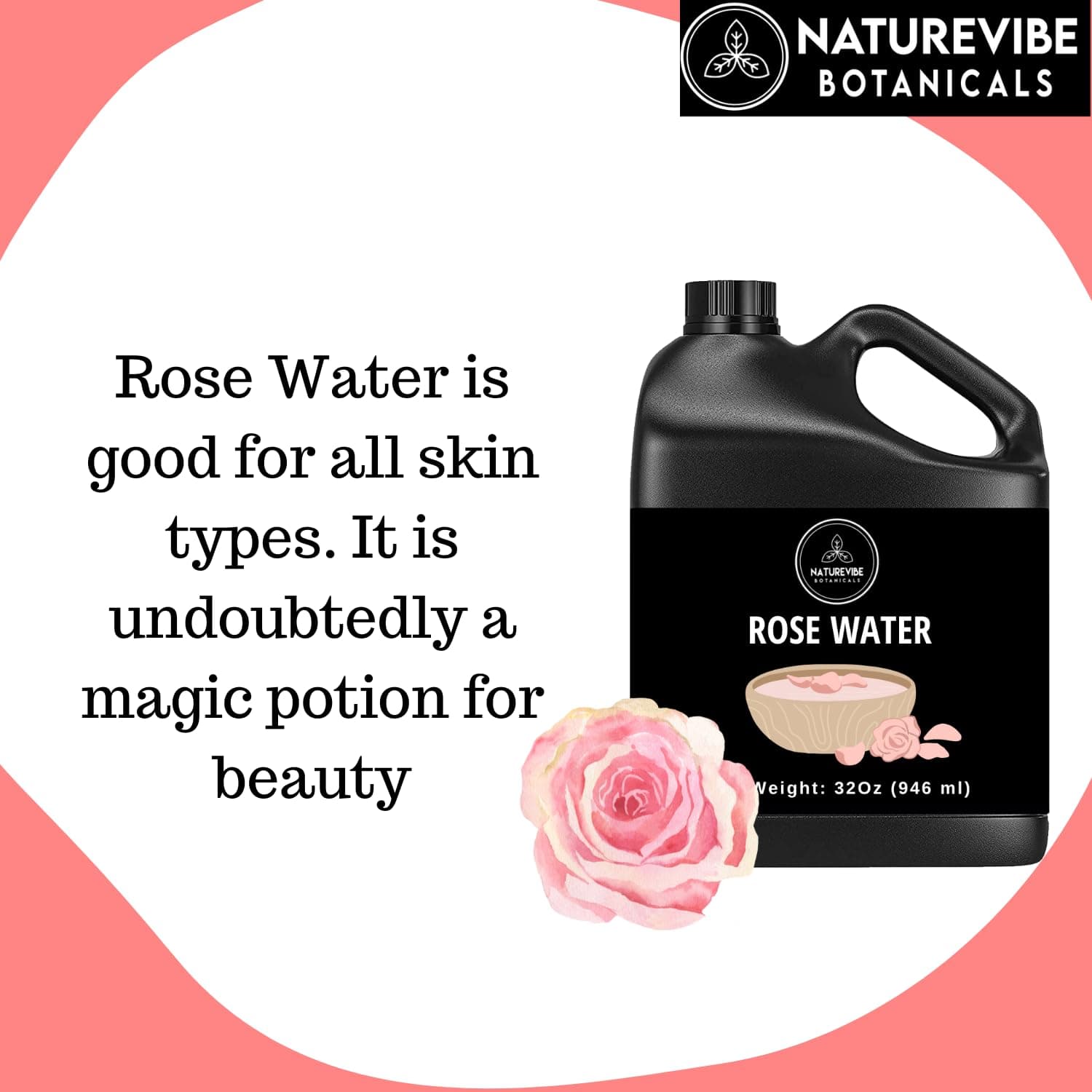 Naturevibe Botanicals Pure Rose Water Toner 32 oz thumbnail 4