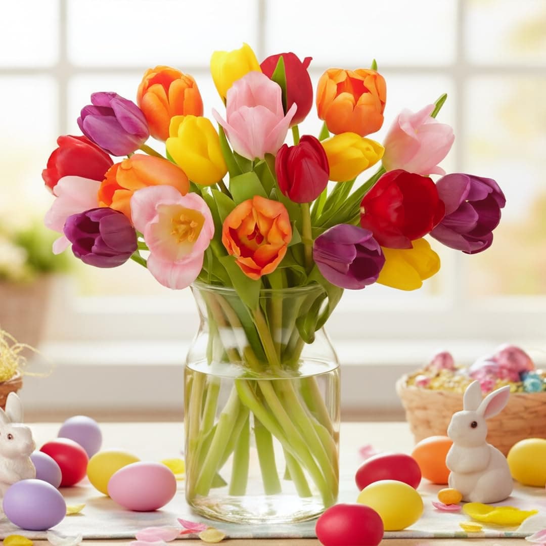 Benchmark Bouquets Rainbow Tulips with Glass Vase thumbnail 3