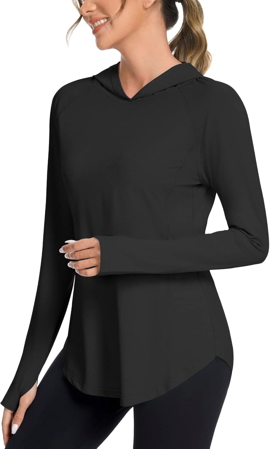 Bashafo Womens Workout Tops Quick Dry Long Sleeve UV Protection Shirts Lightweight Running Outdoor Hoodie (Black,S) at Amazon Women’s Clothing store — Spring Gift Ideas gift idea