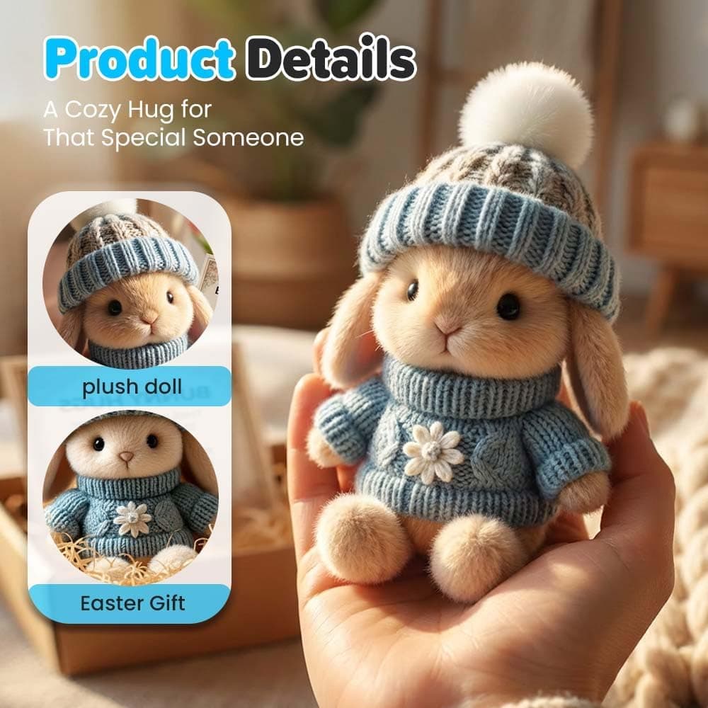 Drkicsy Handmade Mini Bunny Hug Plush - Blue thumbnail 3