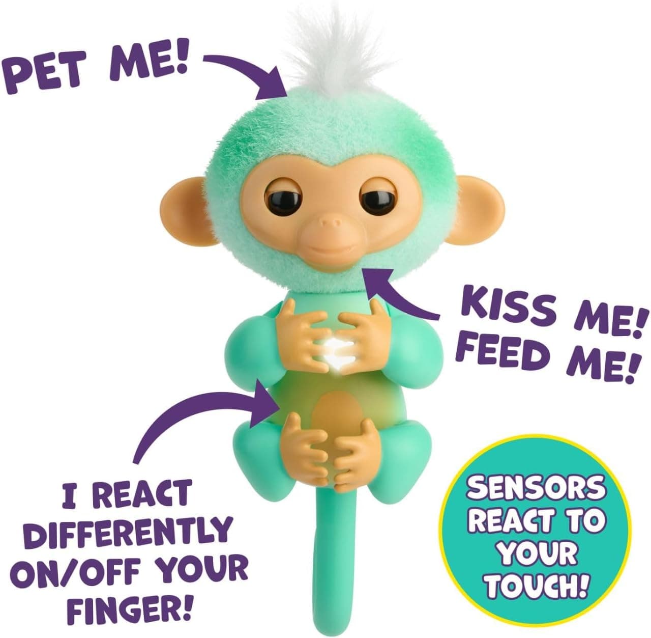 Fingerlings 2023 NEW Interactive Baby Monkey Reacts to Touch – 70+ Sounds &amp; Reactions – Ava (Teal) : Toys &amp; Games thumbnail 4