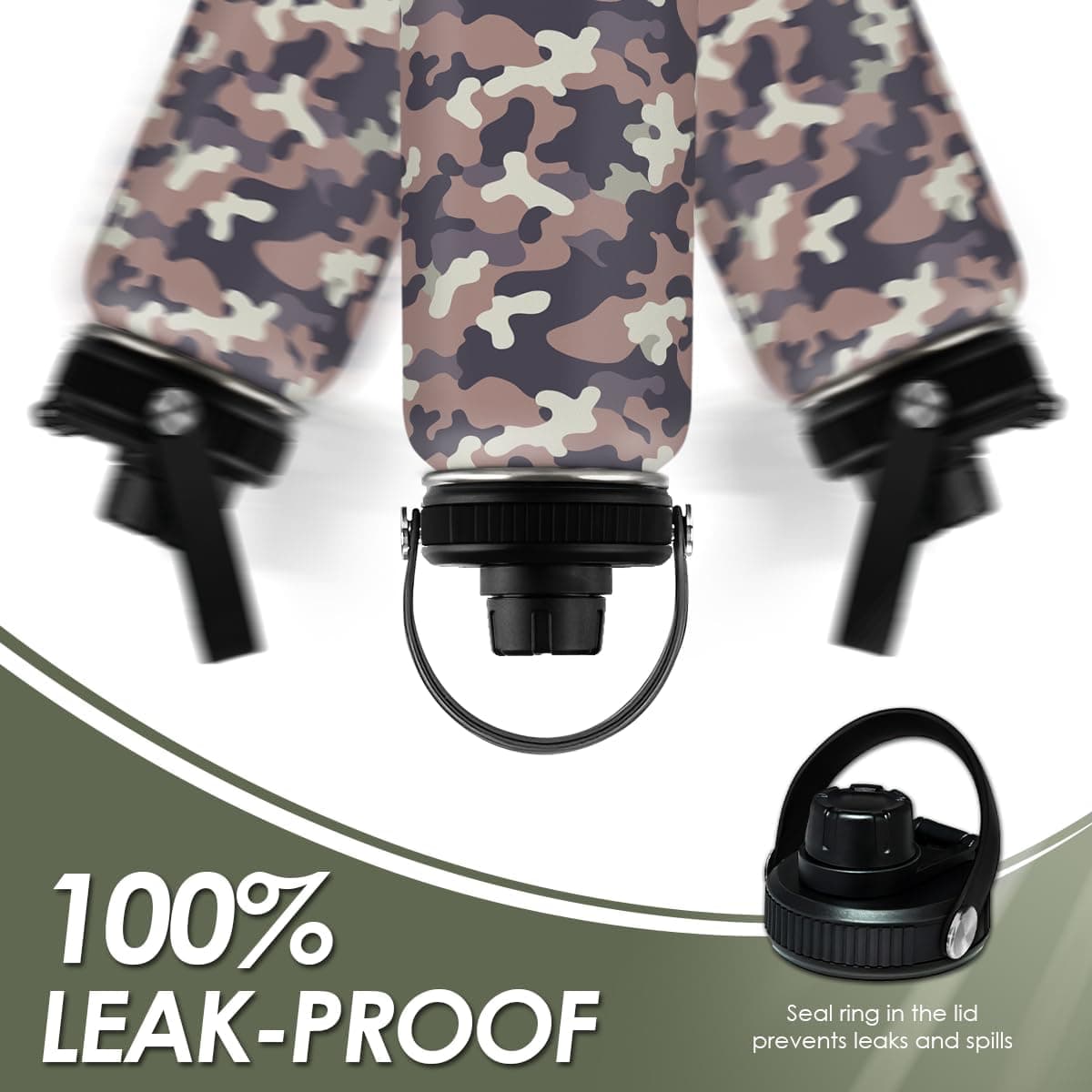 Camouflage Insulated Stainless Steel Water Bottle 32oz with Vacuum Chug Lid thumbnail 5
