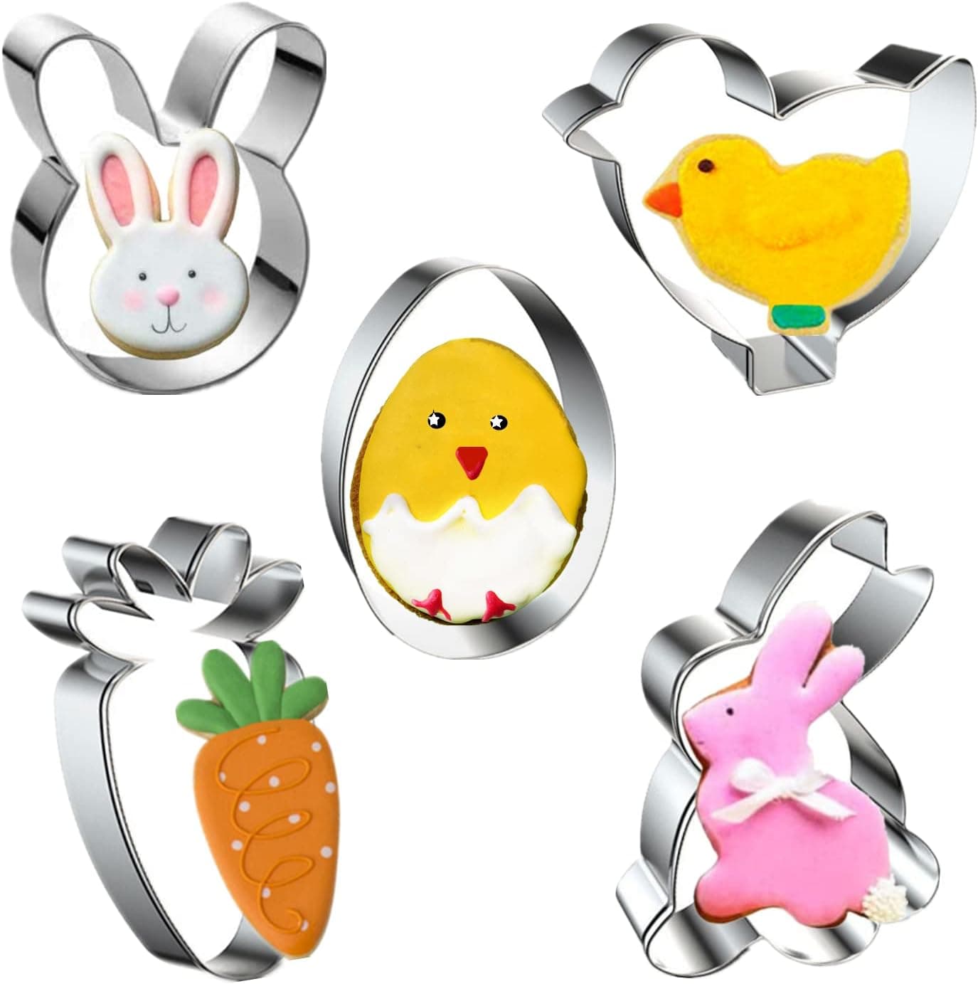 Easter Cookie Cutters, 5 Pieces Chick Carrot Egg Bunny Rabbite Shapes Metal Cookie Cutters Stainless Steel Sets Holiday Themed Baking Kit: Home &amp; Kitchen image 1