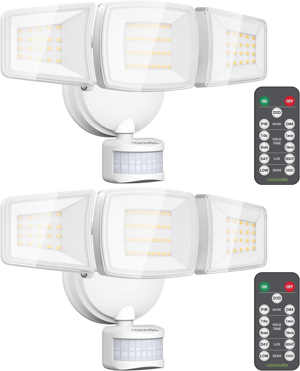 NOVOSTELLA Security Lights Motion Sensor Outdoor, 2Pack LED Flood Lights with Remote, Dusk to Dawn 45W 5000lm 5000K, 3 Heads Wired Wall Adjustable Floodlights, IP65 Waterproof for Garage Yard House - Amazon.com image 1
