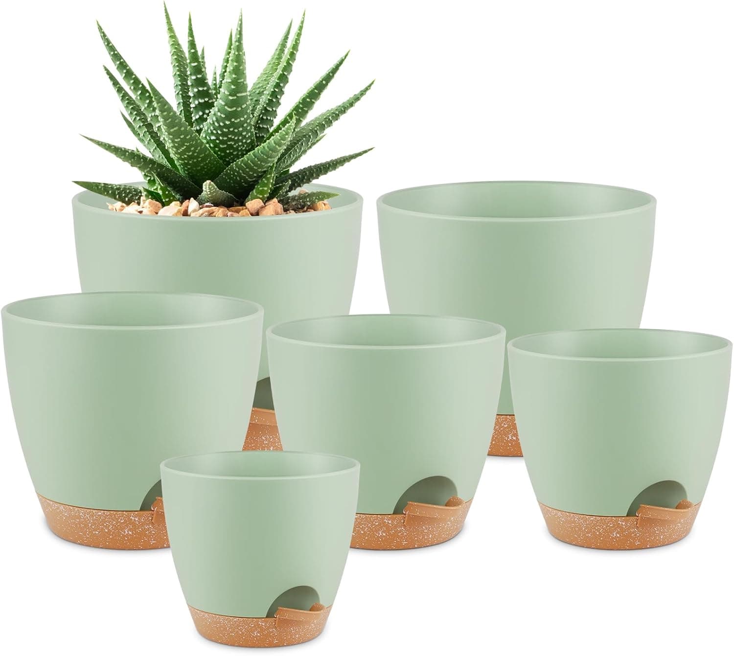 QRRICA Self-Watering Plant Pots Set of 6 - Green image 1
