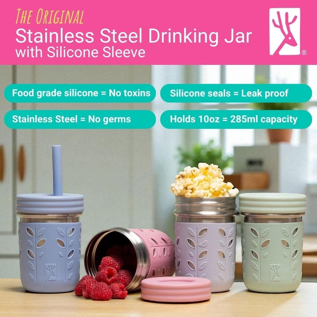 Elk and Friends 10oz Stainless Steel Kids' Drinking Cups with Sleeves and Silicone Straws - 4 Pack thumbnail 2