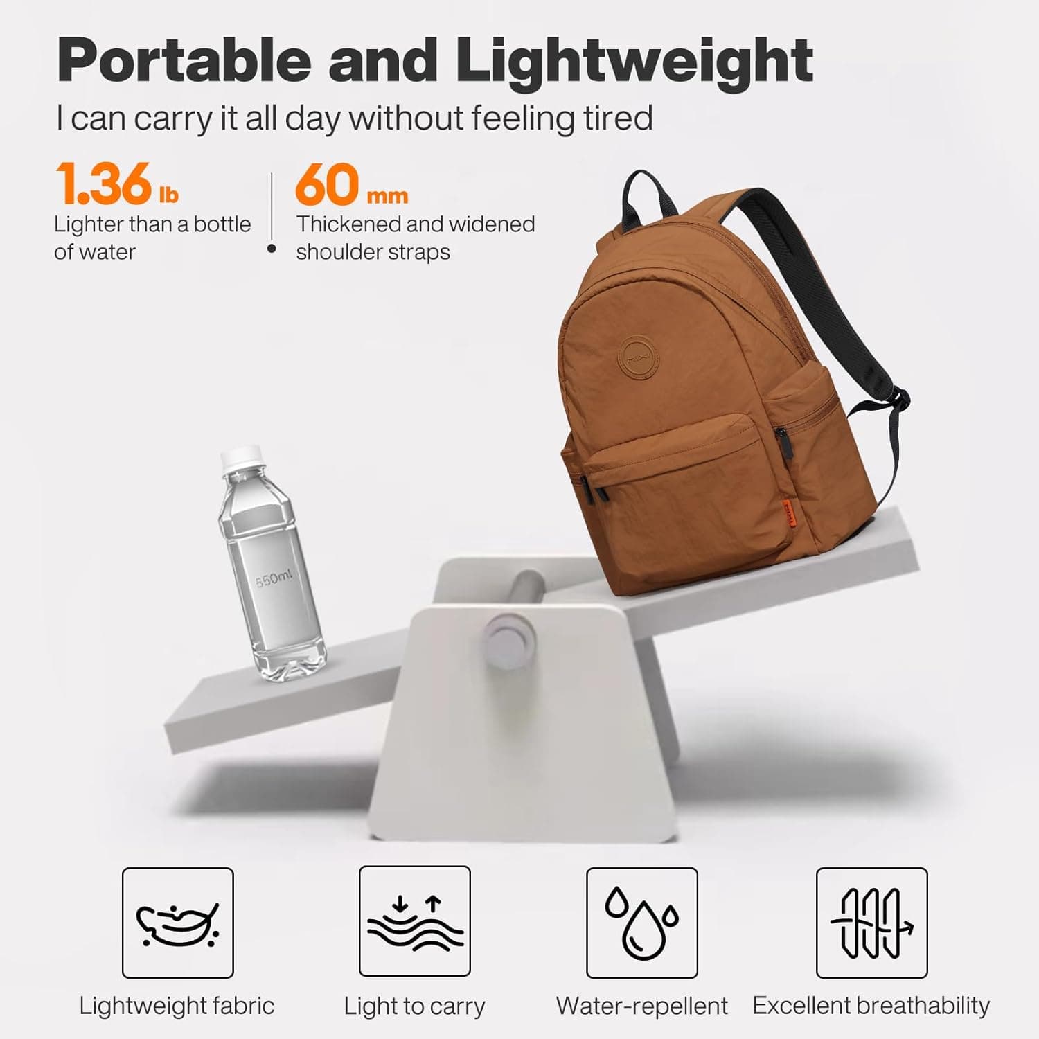 mixi Outdoor Lightweight Backpack Casual Carry On Laptop Backpack Travel Bookbag for Women Men, Water Resistant Durable Hiking Bag for Camping Weekender Sports College Work, 17 Inch, Brown : Electronics thumbnail 3