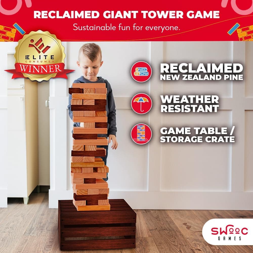 SWOOC Games Reclaimed Giant Tower Game - 60 Blocks with Storage Crate thumbnail 2