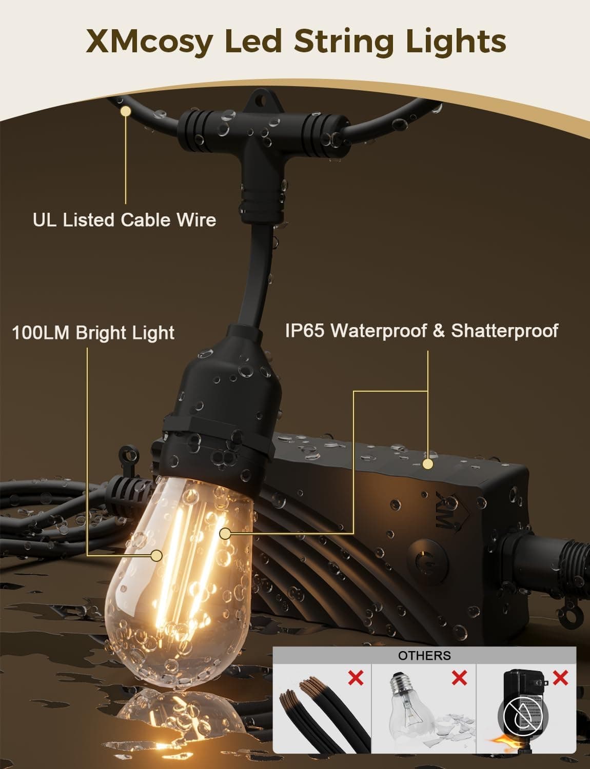 XMCOSY+ Smart Patio Lights 49Ft LED Outdoor String Lights thumbnail 5