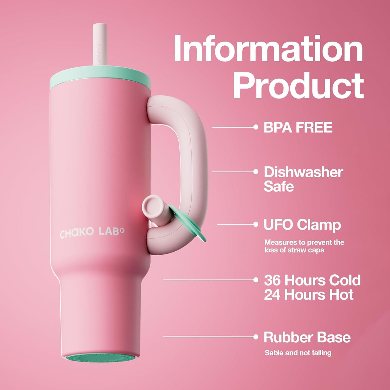 CHAKO LAB BaWang Insulated Stainless Steel Tumbler - 33oz with Handle and Straw thumbnail 2