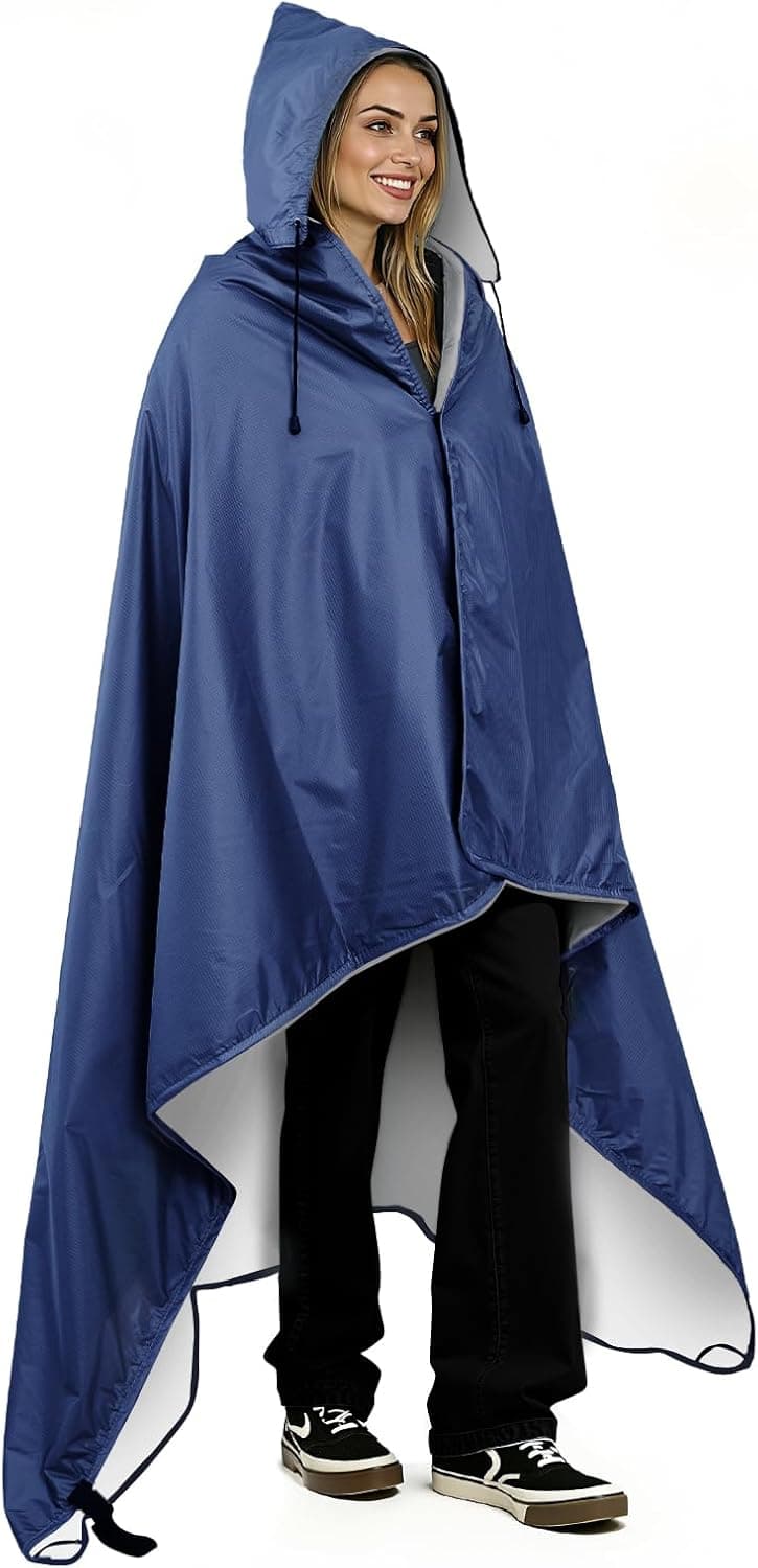 KawaGebo Kamp Fleece Waterproof Outdoor Blanket - Hooded, Blue (80" x 58") — gift idea
