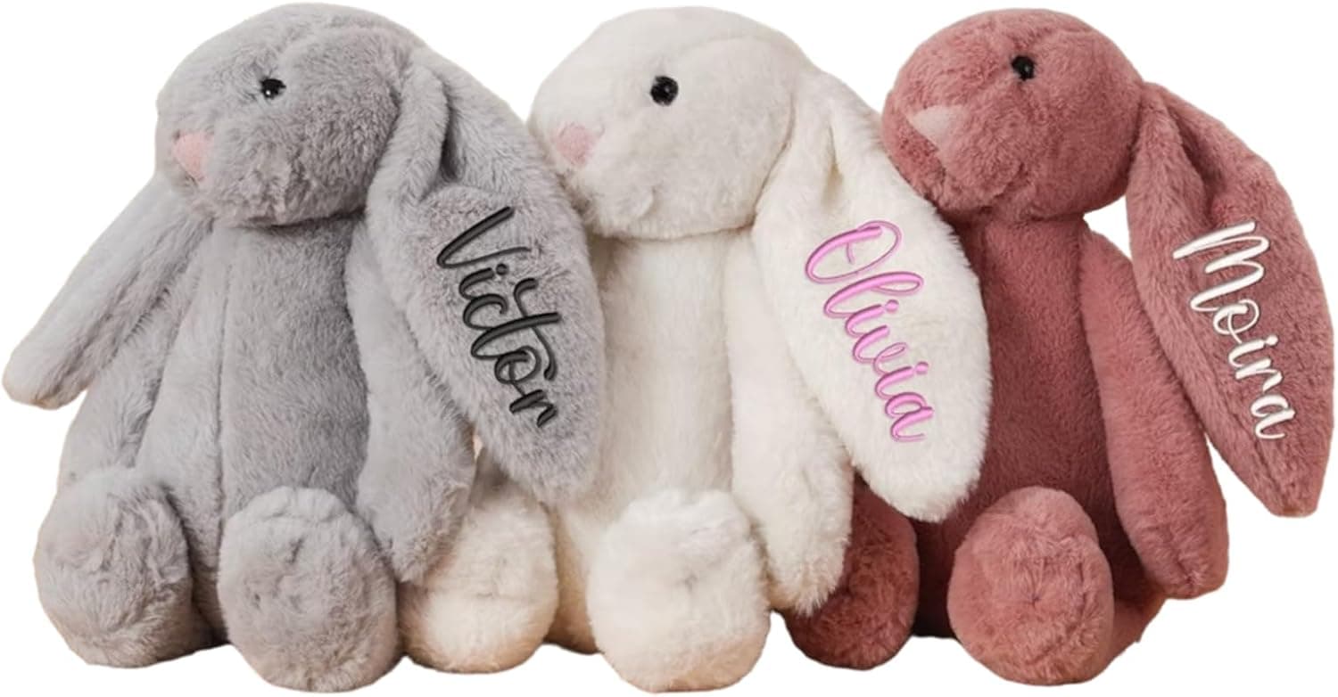Dyoart Personalized Easter Bunny Rabbit, Custom Name Monogrammed Embroidered Bunny, Fluffy Rabbit with Long Ears,Plush Bunny Toy, Gift for Baby Kids(11.8inches) : Toys &amp; Games image 1