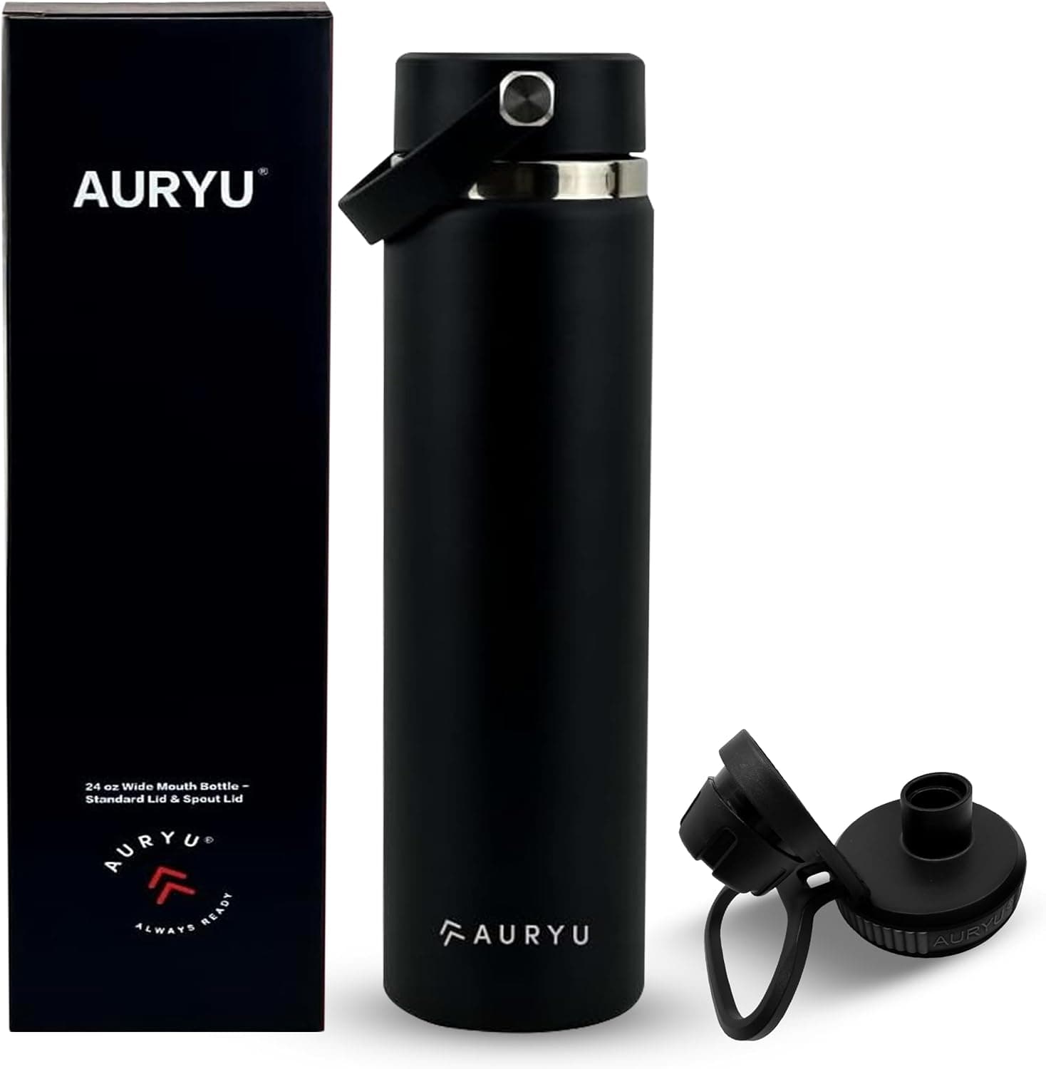 Auryu Black 24oz Triple-Walled Stainless Steel Water Bottle image 1