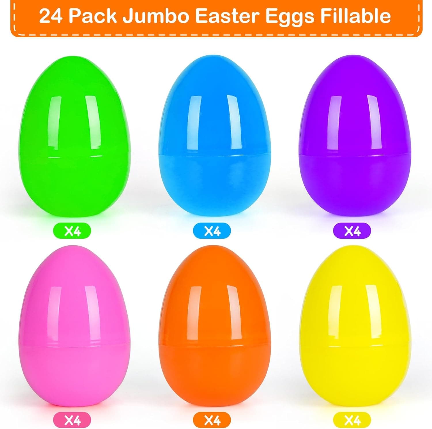 ZICZLI 24 PCS 6" Jumbo Plastic Easter Eggs, Giant Empty Fillable Bright Colorful Eggs for Kids Easter Hunt Classroom Prizes Basket Stuffers Easter Party Favors : Toys &amp; Games thumbnail 2