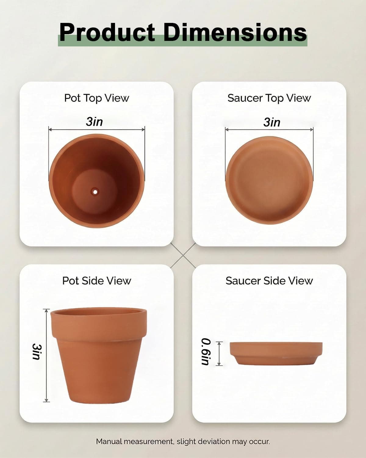 Riseuvo 3 Inch Terra Cotta Pots with Saucer - 12 Pack thumbnail 3