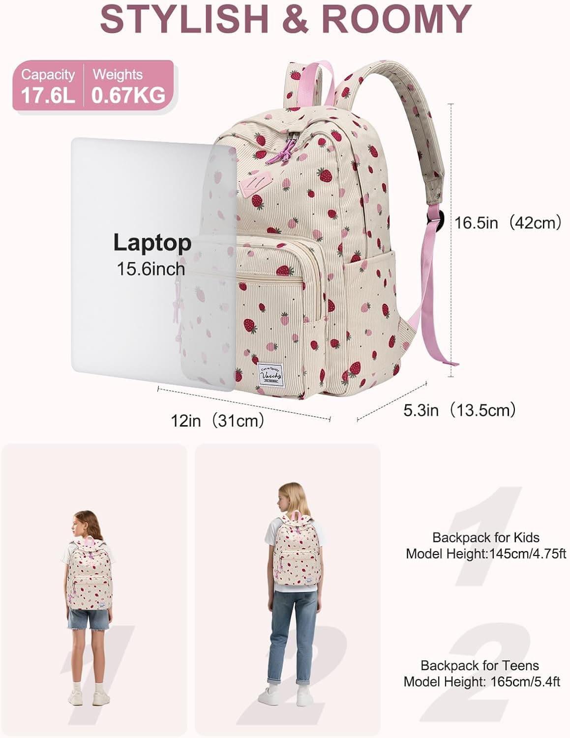 VASCHY Corduroy Backpack in Strawberry thumbnail 2