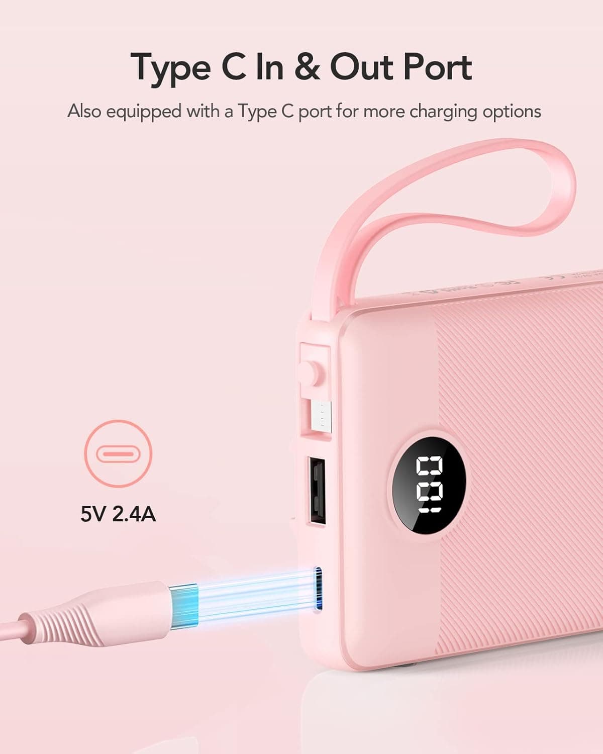 VRURC Portable Charger Power Bank 10000mAh - Pink thumbnail 3