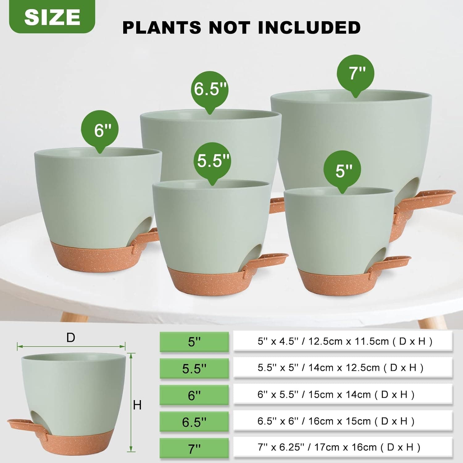 Vanslogreen Plant Pots Indoor 7/6.5/6/5.5/5 Inch Self Watering Planters for Indoor Plants with Drainage Hole, Plastic Flower Pots for Succulents, African Violet (Green) : Patio, Lawn &amp; Garden thumbnail 4