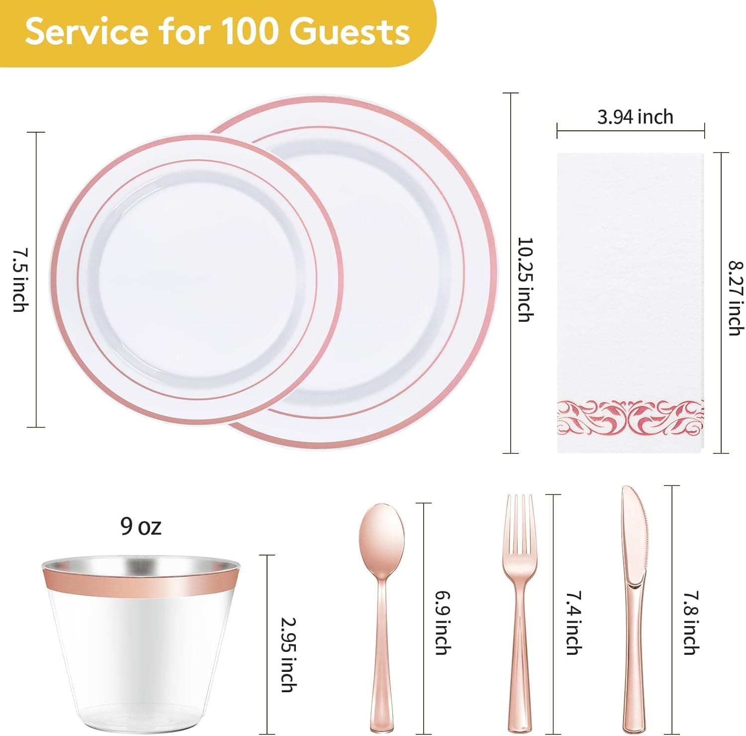 Goodluck 700 Pieces Rose Gold Dinnerware Set for 100 Guests, Plastic Plates Disposable for Party, Include: 100 Dinner Plates, 100 Dessert Plates, 100 Paper Napkins, 100 Cups, 100 Silverware Set : Health &amp; Household thumbnail 4