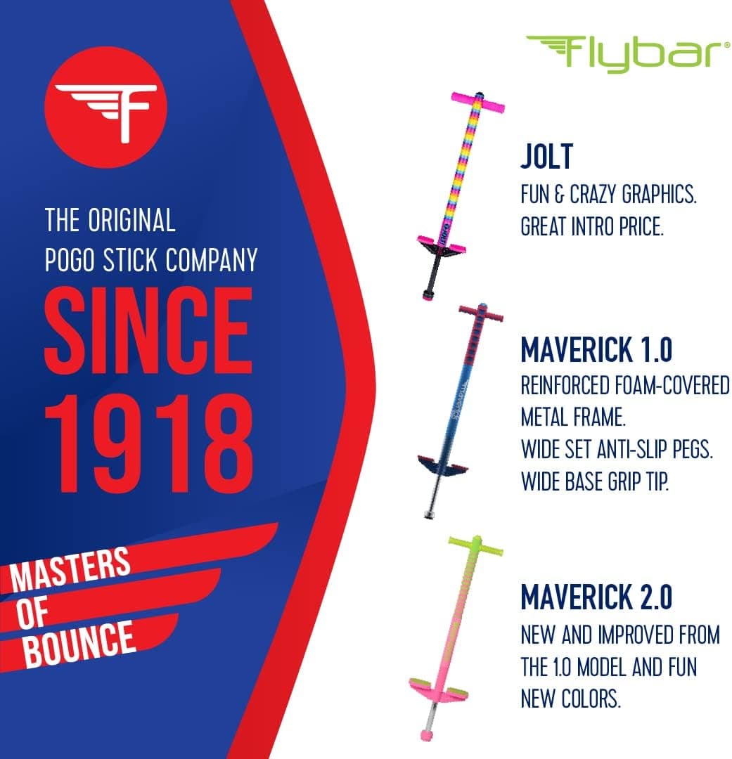 Flybar Maverick Foam Pogo Stick for Kids Age 5 and Up, 40 to 80 Pounds, Pogo Stick for Boys and Girls (Red/Blue) : Toys &amp; Games thumbnail 5