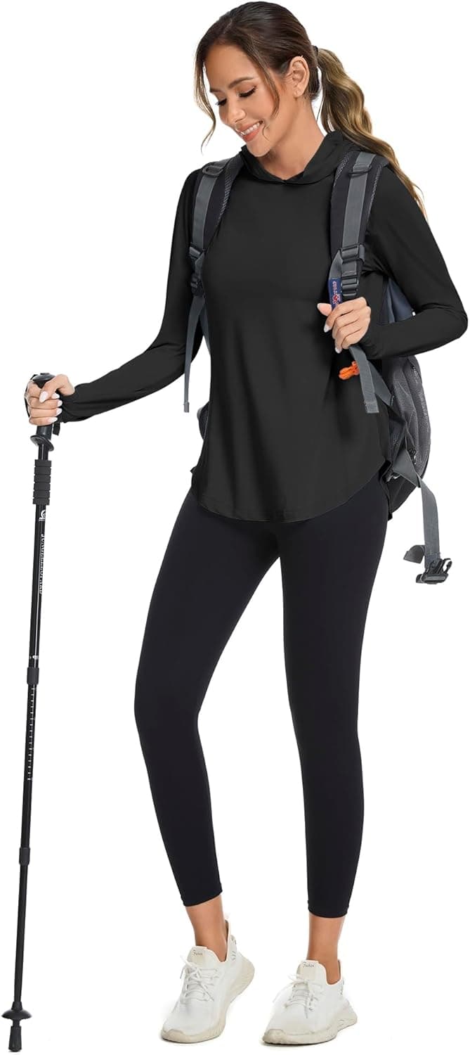 Bashafo Womens Workout Tops Quick Dry Long Sleeve UV Protection Shirts Lightweight Running Outdoor Hoodie (Black,S) at Amazon Women’s Clothing store thumbnail 2