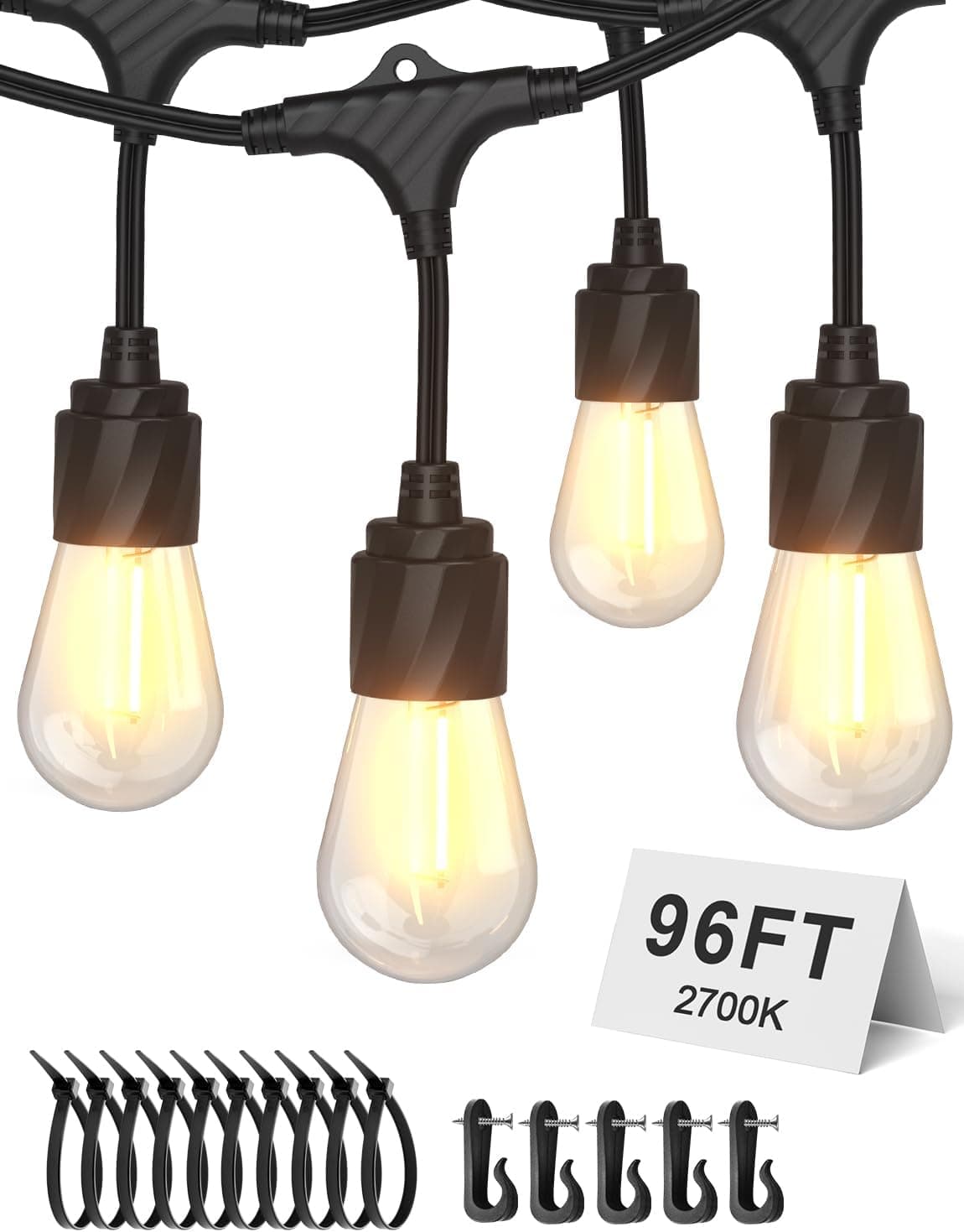 XMCOSY+ 96FT Outdoor String Lights, Patio Lights Outdoor Waterproof with 32 Shatterproof Bulbs, LED Hanging Light for Outside Porch Backyard Garden Party Balcony Decor - Amazon.com image 1