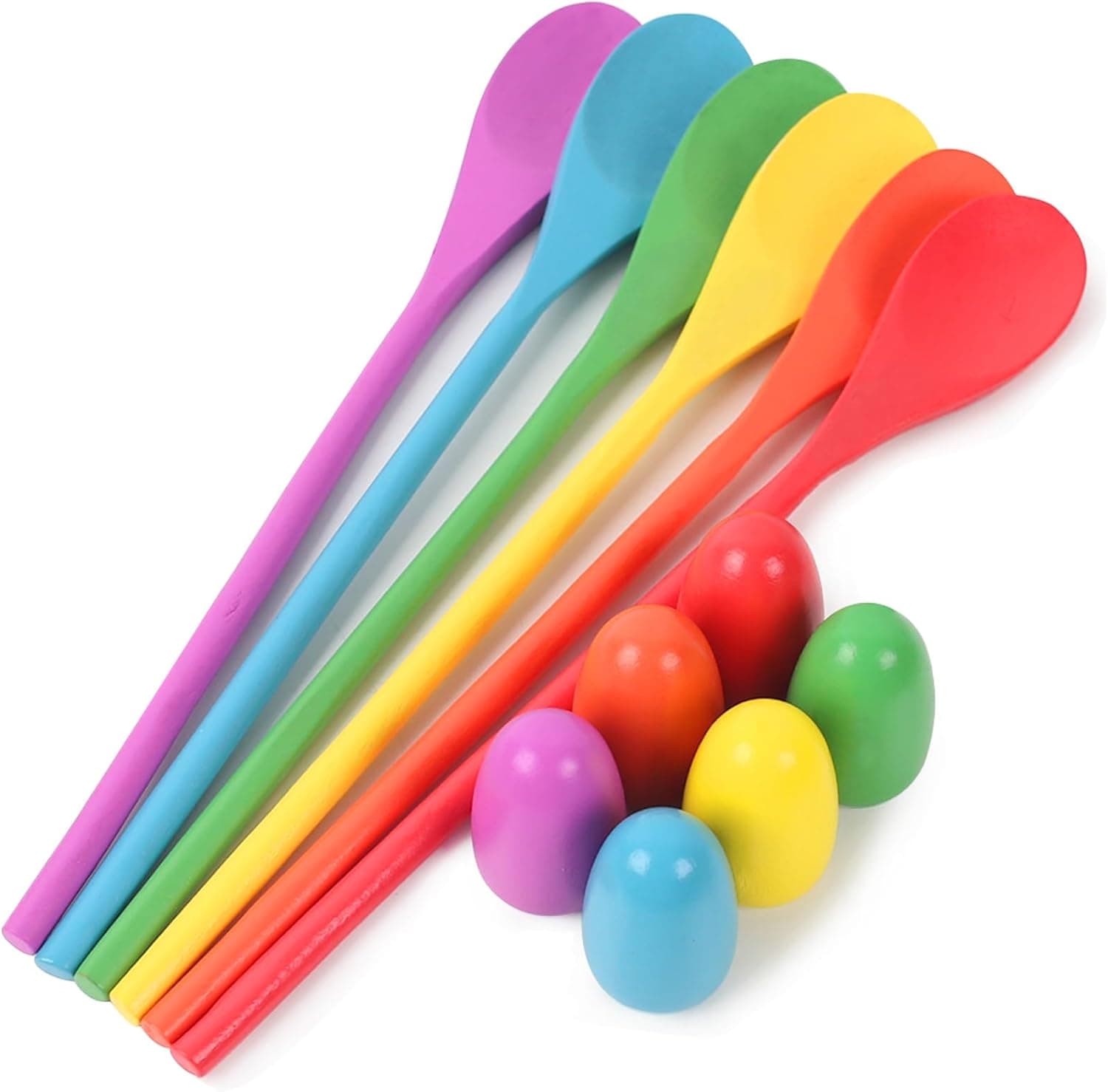 LovesTown 12 PCS Egg Spoon Race Game Sets, Wooden Balance Relay Games for Kids Carnival Birthday Party Games Outdoor Easter Spring Group Game Field Day Party Favors : Sports &amp; Outdoors image 1