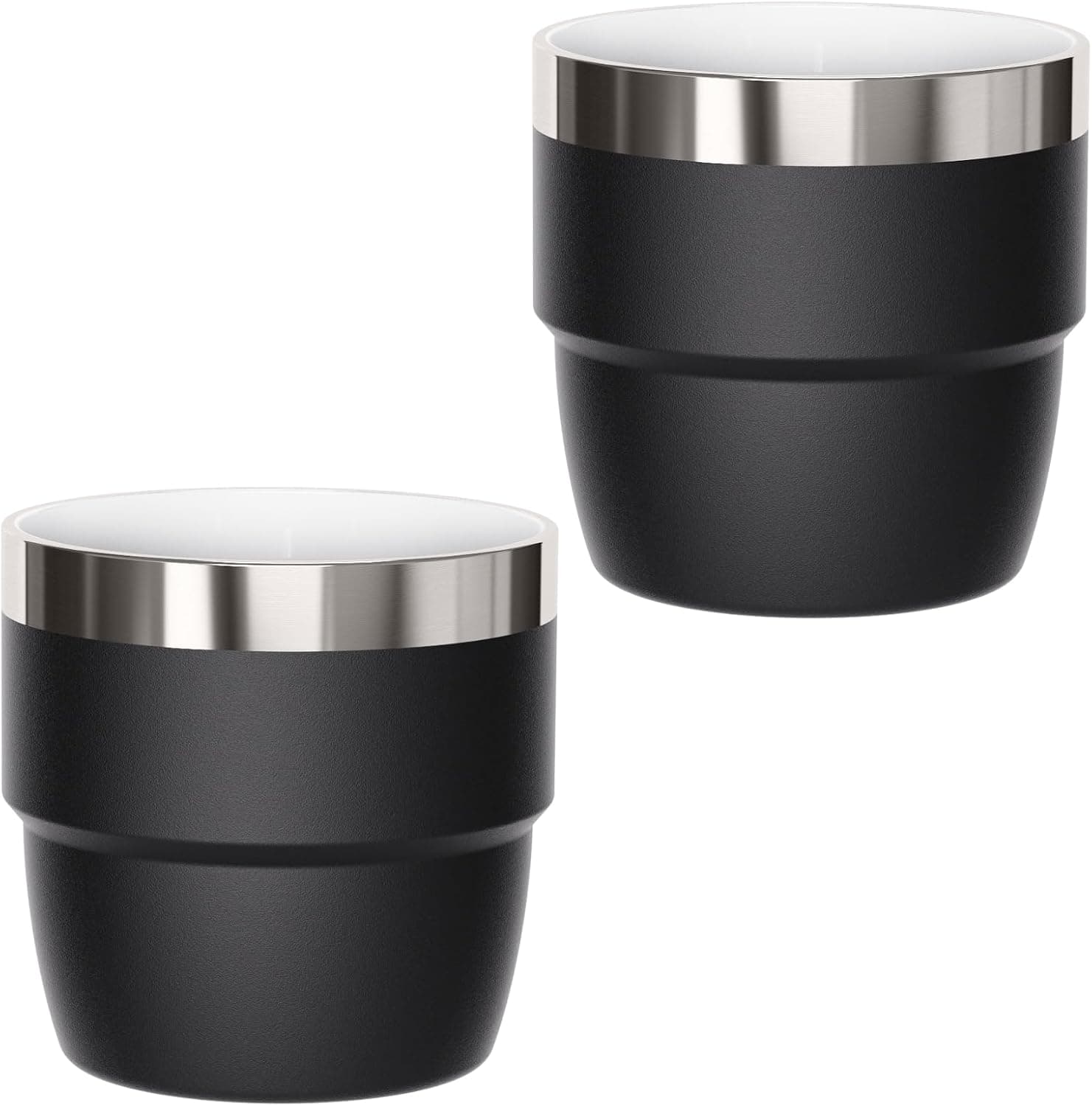 Cafezi 4 oz Small Espresso Cup, Ceramic-Lined 18/8 Stainless Steel, Double-Wall Vacuum Insulated, Stackable, Dishwasher Safe, Fits Most Espresso Machines, for Espresso Shots (Black, 2 Pack) : Home &amp; Kitchen image 1