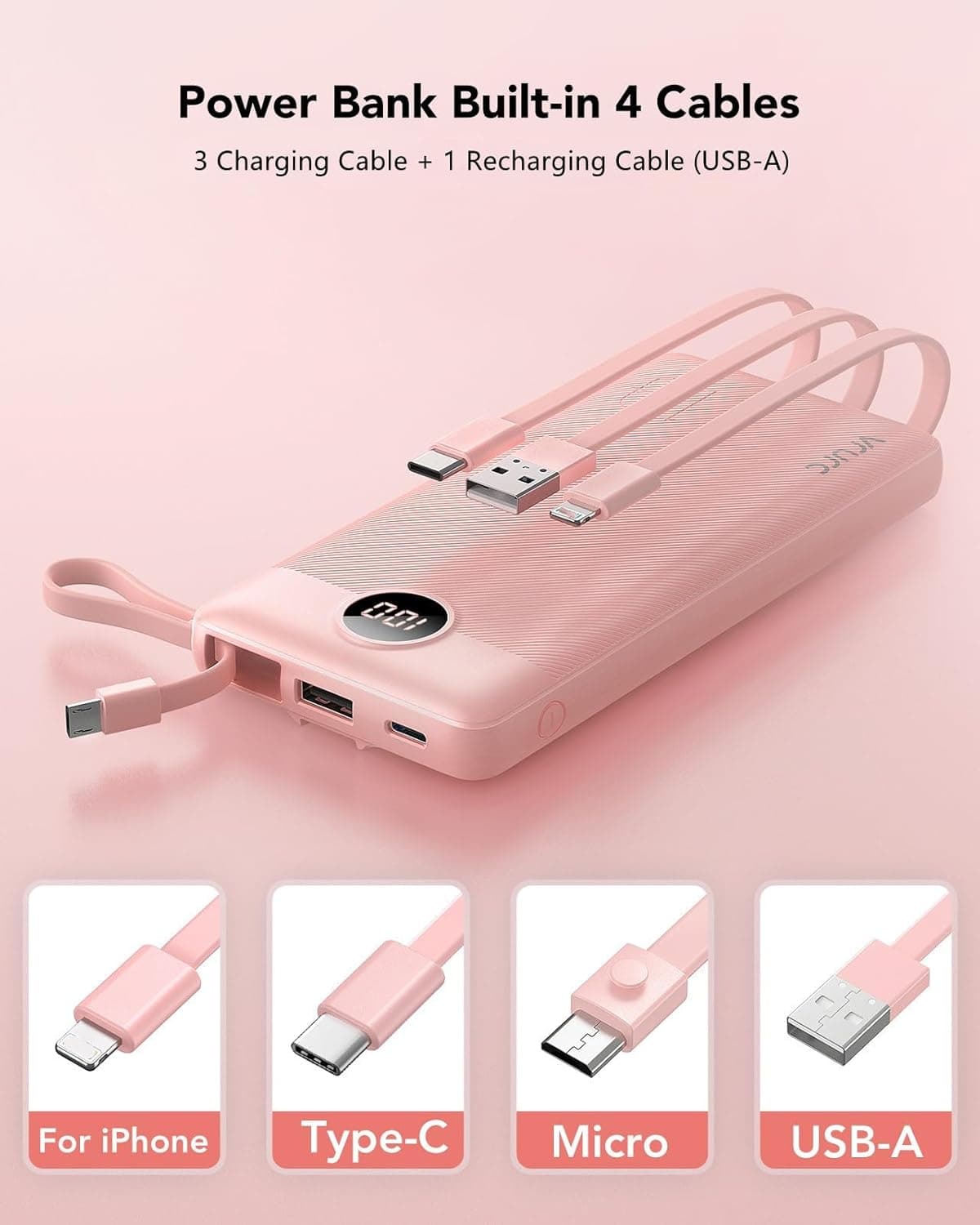 VRURC Portable Charger Power Bank 10000mAh - Pink thumbnail 2