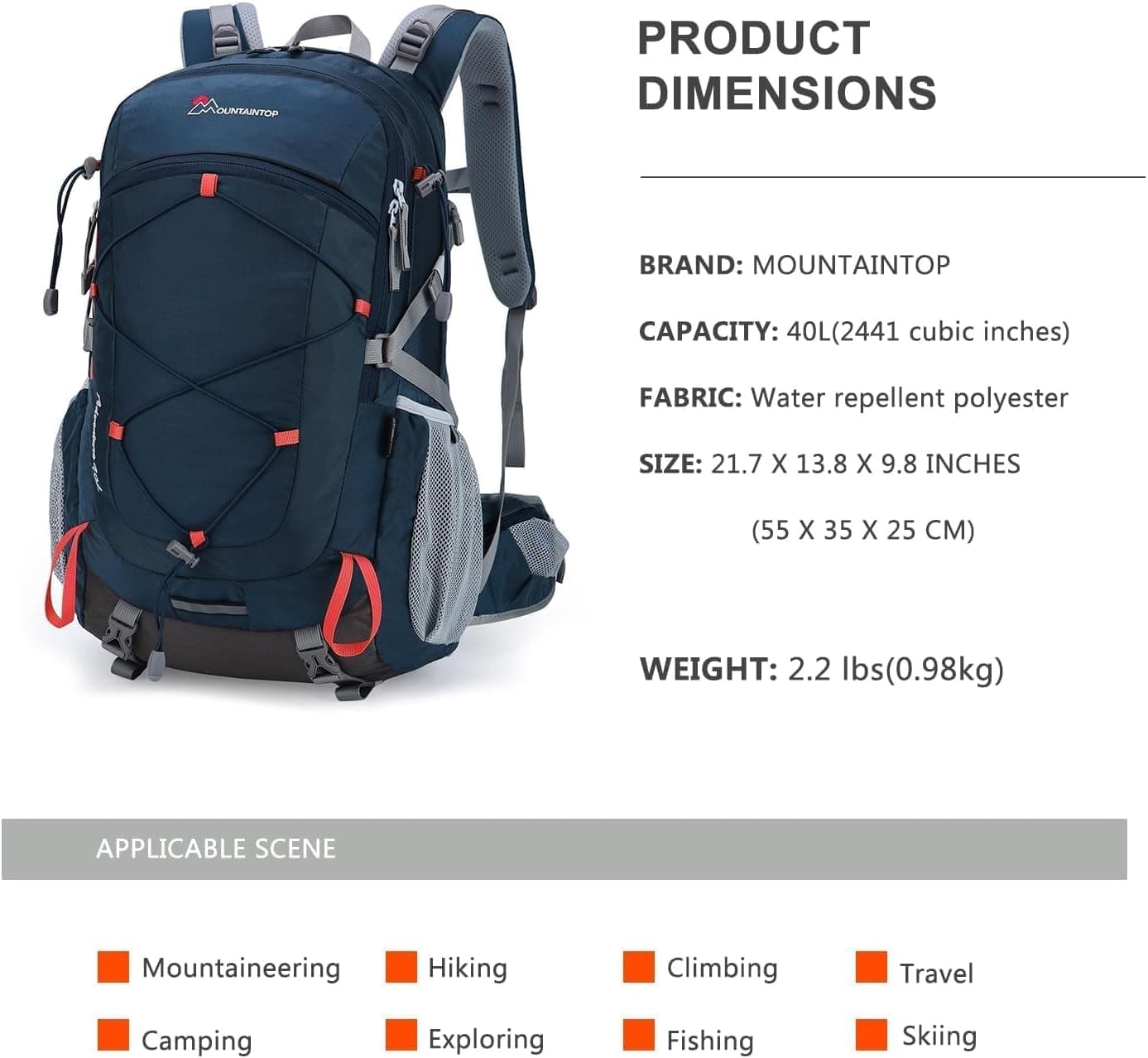 MOUNTAINTOP 25L/40L Hiking Backpack thumbnail 2