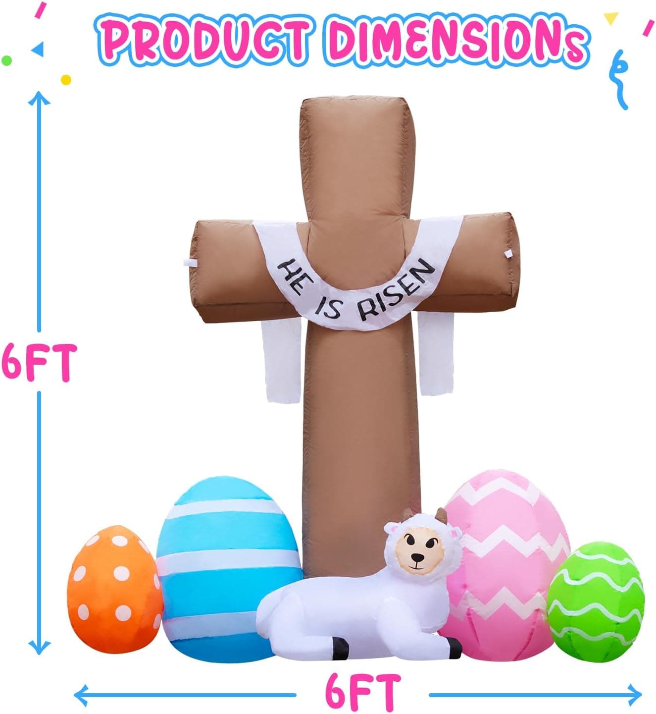 6FT Easter Inflatable Outdoor Decoration - He is Risen Cross with LED Lights thumbnail 5
