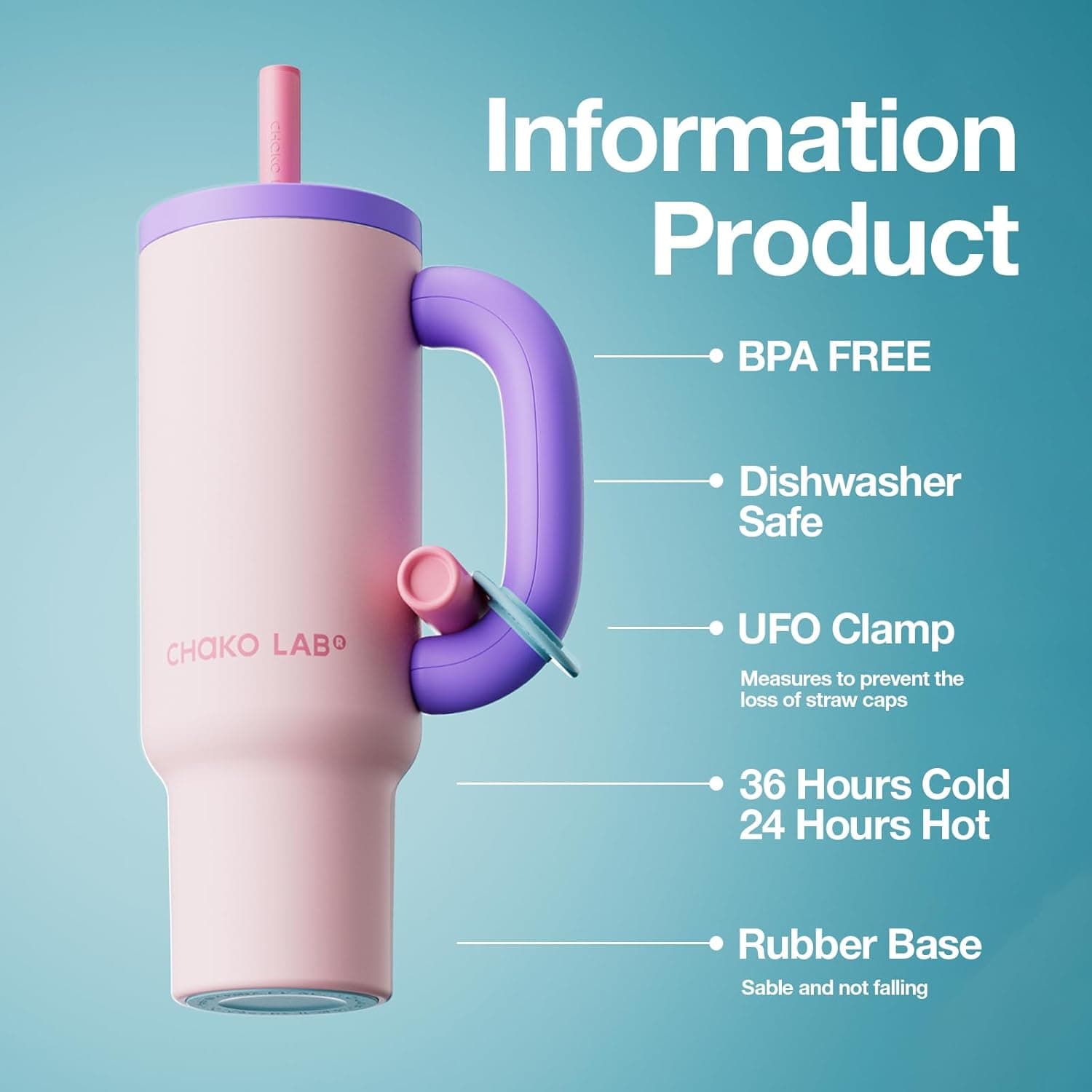 CHAKO LAB BaWang Insulated Stainless Steel Tumbler | Tumbler with Handle and Straw 35oz | Cup Holder Friendly for Travel | Leakproof Water Bottle | BPA-Free | 316 stainless steel liner| Purple: Home &amp; Kitchen thumbnail 2