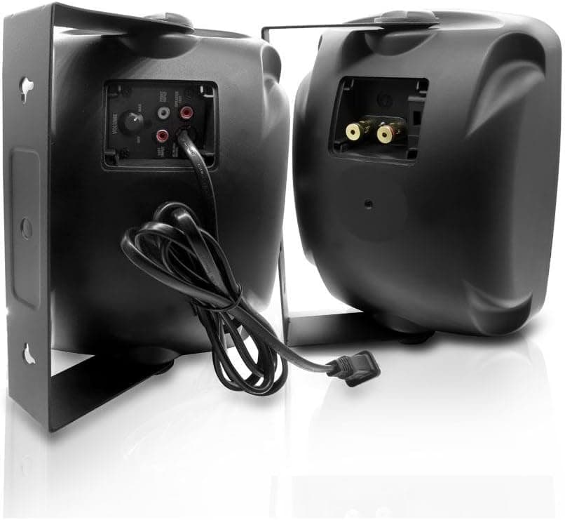 Pyle 5.25 Inch 2 Way Outdoor Waterproof Mountable Wireless Bluetooth Dual Speakers with Heavy Duty Grill Cabinet Enclosure, Black (2 Pack) : Electronics thumbnail 2