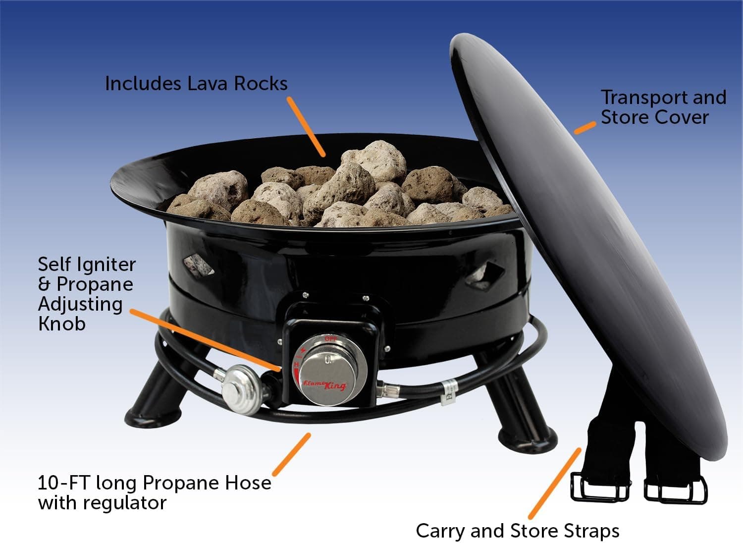 Flame King Smokeless Propane Fire Pit - 24-inch Portable Firebowl thumbnail 3